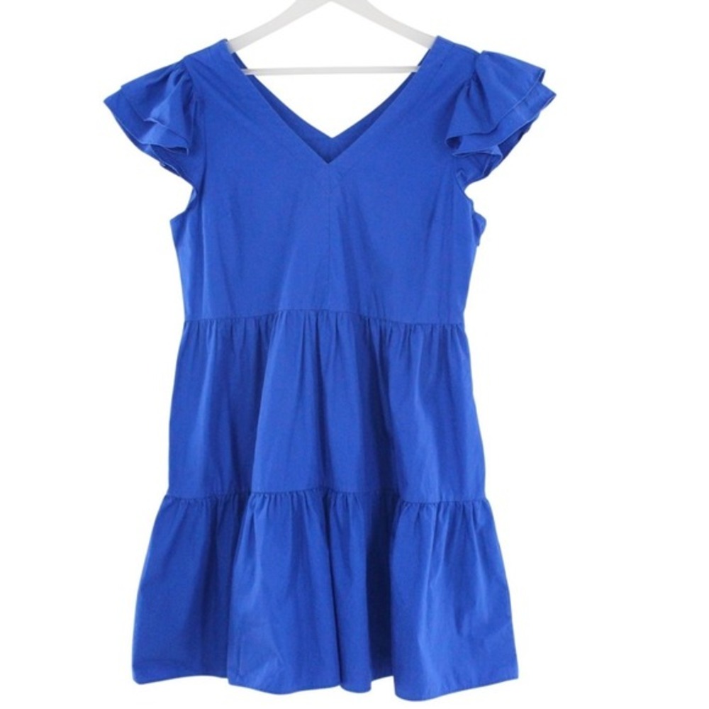 Gibson Latimer Tiered Mini Dress Ruffle Sleeve Size M Royal Blue